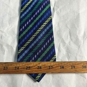 Turnbull & Asser Striped Necktie Hand Made Silk‎ Repp Blue Green Yellow Mens Tie